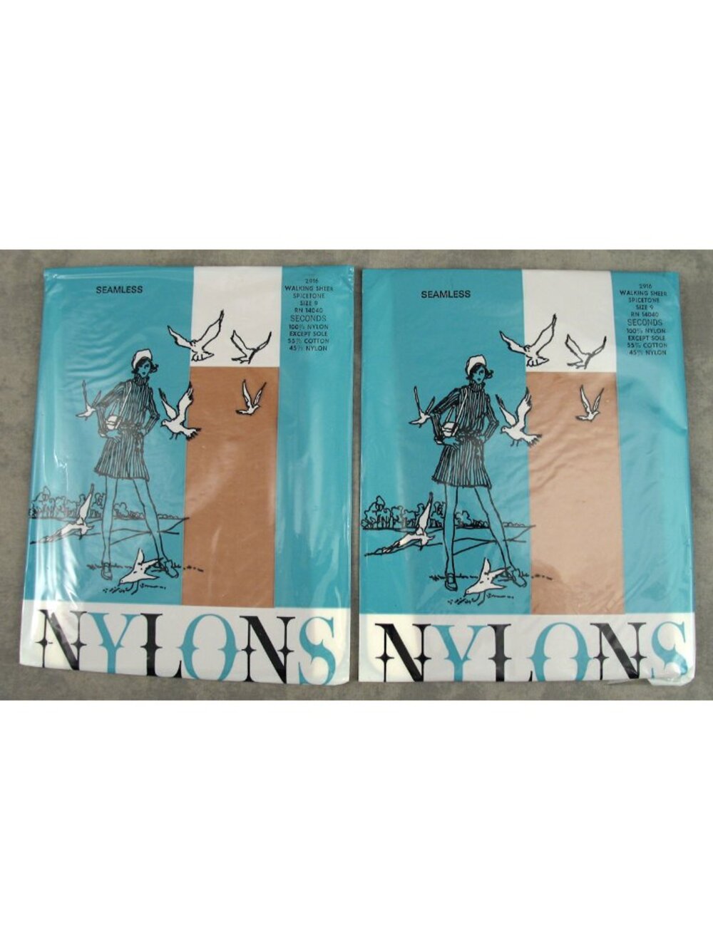 VTG 60s 70s Burlington Seamless Nylons Spicetone Sz 9 Deadstock 2 Pairs